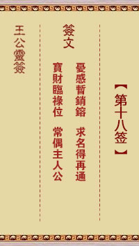 王公灵签 第18签:忧感暂销镕、求名得再通