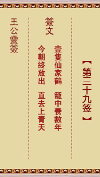 王公灵签 第39签:一只仙家鹤、笼中养数年