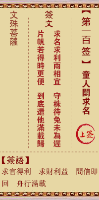 文殊菩萨灵签 第100签解签:童人关求名