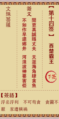 文殊菩萨灵签 第14签解签:西楚霸王