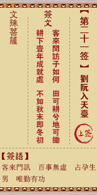 文殊菩萨灵签 第21签解签:刘阮入天台