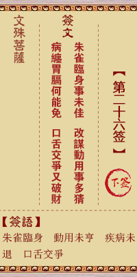 文殊菩萨灵签 第26签解签:下签