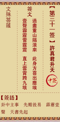 文殊菩萨灵签 第31签解签:许真君升天