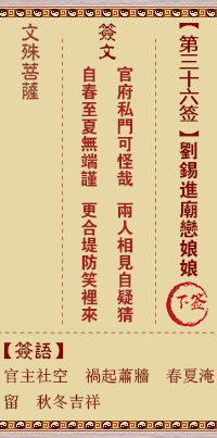 文殊菩萨灵签 第36签解签:刘锡进庙恋娘娘(刘锡科甲遭阻)