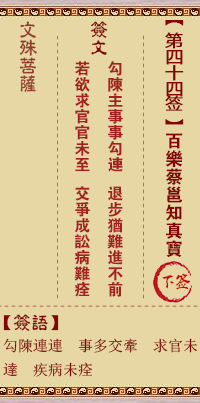 文殊菩萨灵签 第44签解签:勾陈牵连