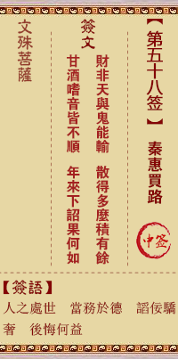 文殊菩萨灵签 第58签解签:秦惠买路