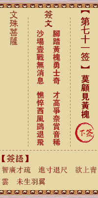 文殊菩萨灵签 第71签解签:莫顾见黄槐