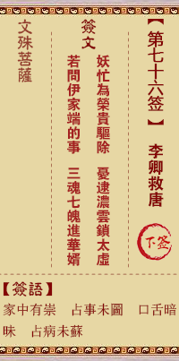 文殊菩萨灵签 第76签解签:李卿救唐