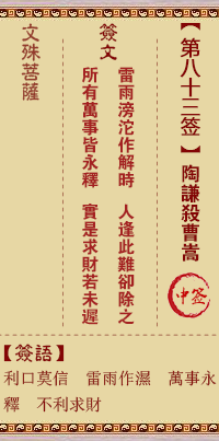 文殊菩萨灵签 第83签解签:陶谦杀曹嵩