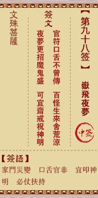 文殊菩萨灵签 第98签解签:岳飞夜梦