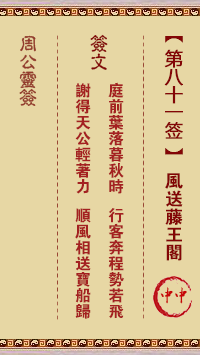 周公灵签 第81签:风送藤王阁